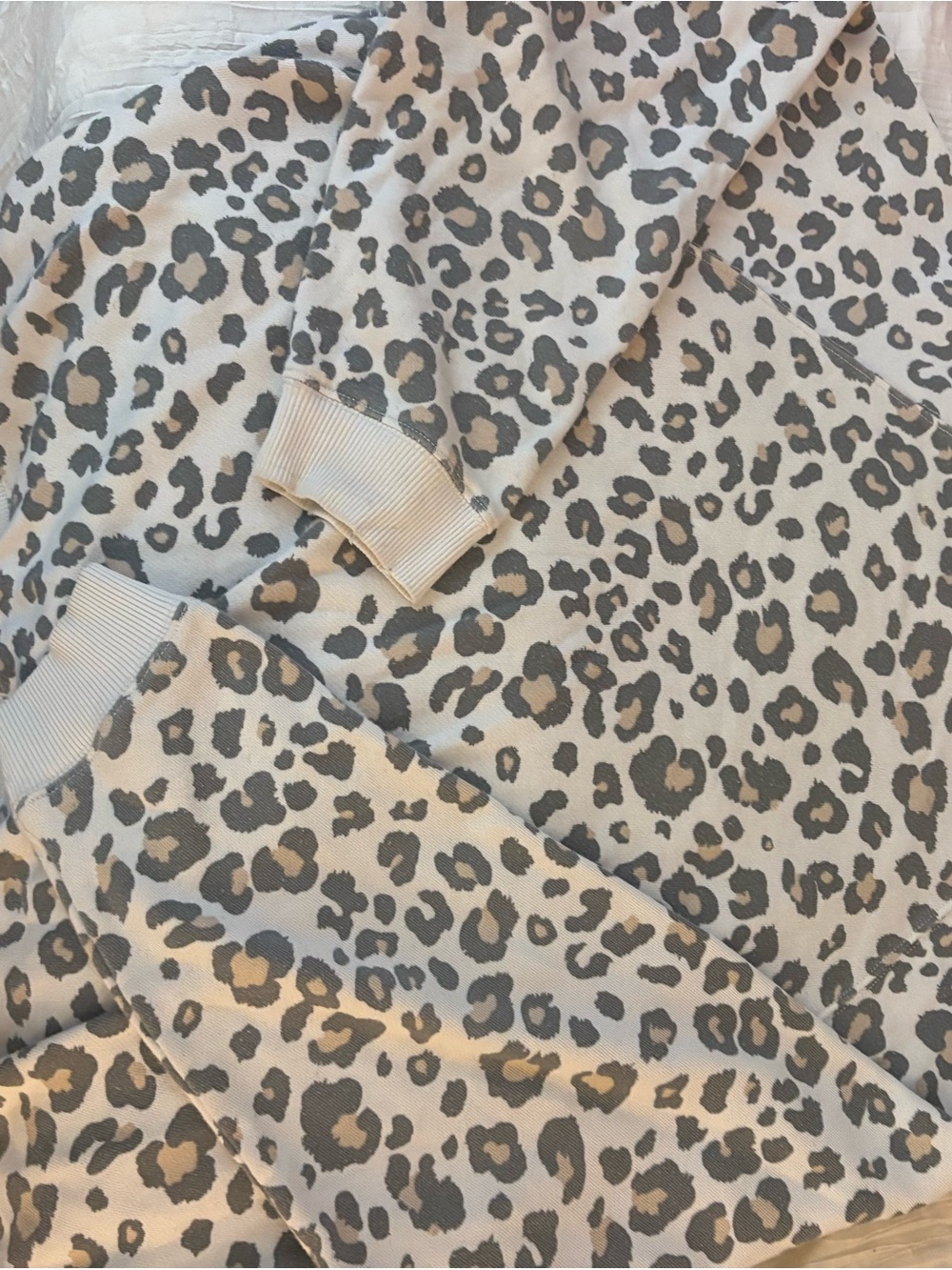 Leopard Print Pajama Set - Cream and Gray